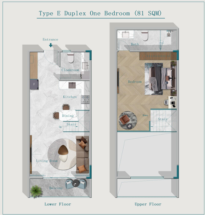 81 sqm one bedroom duplex floor plan