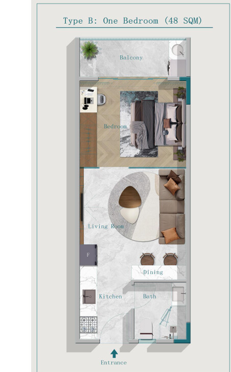 48 sqm one bedroom apartment floor plan