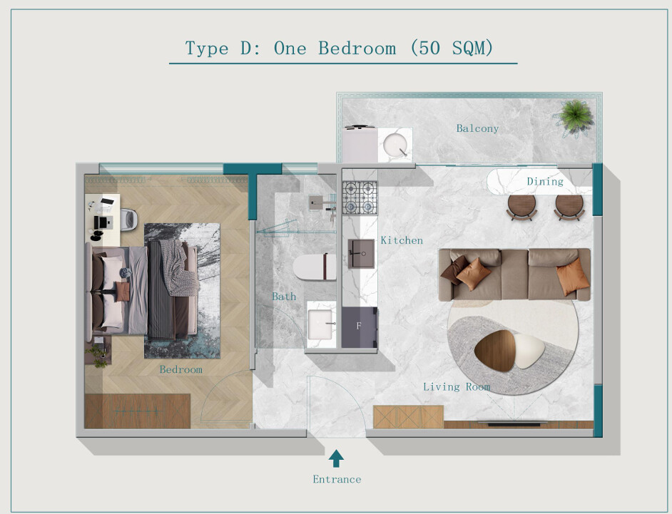 50 sqm one bedroom apartment floor plan